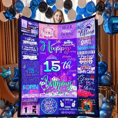 Happy 15th Birthday Typography Blanket