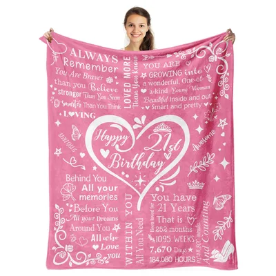 Happy 21st Birthday Heart Blanket featuring a large white heart
