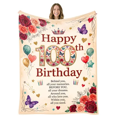 Happy 100th Birthday Floral Blanket Celebrating a Century of Life