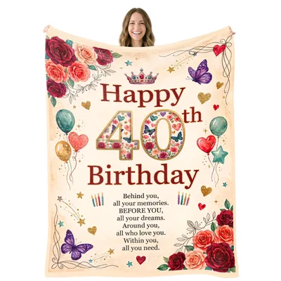 Happy 40th Birthday Floral Blanket Celebrating Four Decades of Dreams