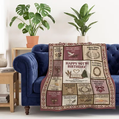 Happy 90th Birthday Word Blanket Celebrating Faith and Long Life
