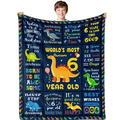 6 Year Old Birthday Blanket Dinosaur Celebration Design