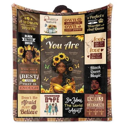 Black Girl Magic Inspirational Blanket featuring empowering quotes