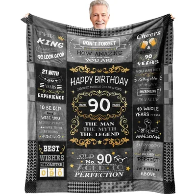 Happy 90th Birthday Legend Blanket featuring vintage chalkboard signs