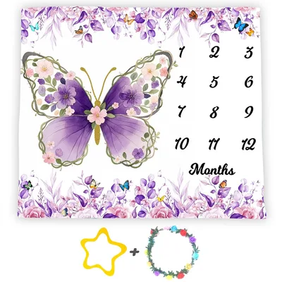 Butterfly Floral Monthly Milestone Blanket for Baby Growth Tracking