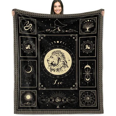 Leo Zodiac Lion Moon Blanket: Astrological Art for Starry Nights
