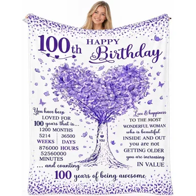 100th Birthday Heart Tree Blanket Celebrating a Century of Life