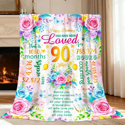 Happy 90th Birthday Floral Message Blanket featuring 90 years of love