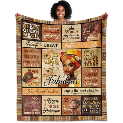Fabulous 35 Birthday Collage Blanket features Black Queen