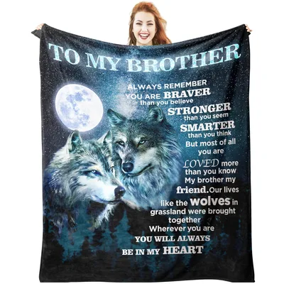 Brother Wolf Blanket: Two Wolves Under a Full Moon