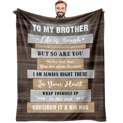 Brother Sentiment Message Blanket featuring rustic wood planks