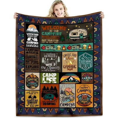 Happy Camper Blanket: A Campfire Collage Throw for Campers