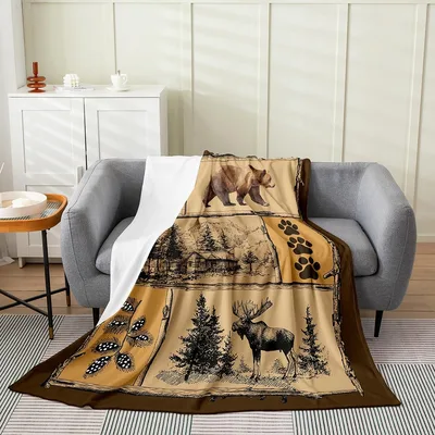 Bear and Moose Blanket for Cabin and Camping Lovers
