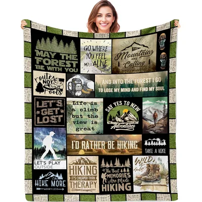Hiking Quotes Mountains Blanket for Trail Lovers and Forest Seekers