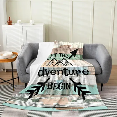 Adventure Begins Blanket: Mountains and Arrows on Wood