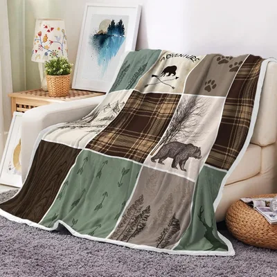 Bear Adventure Blanket: Rustic Patchwork Throw for Cabin Lovers