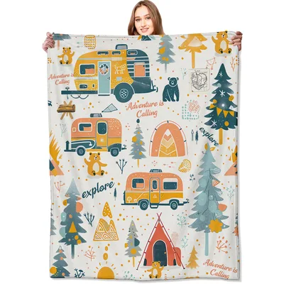 Adventure Awaits Blanket: Campers, Bears and Trailers