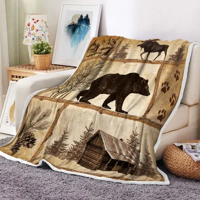 Rustic Cabin Bear Blanket for Cozy Camp Nights