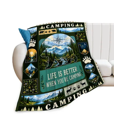 Camping Life Blanket: A Bear and Mountain Throw