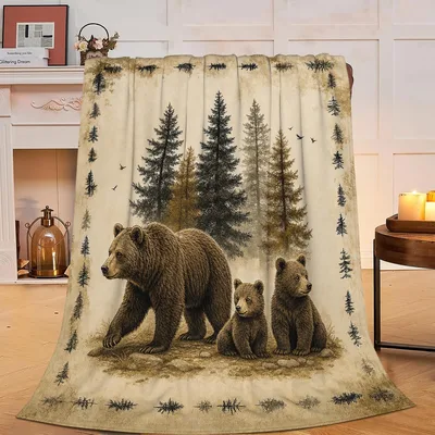 Mama Bear Cubs Blanket: Bear Family Forest Throw