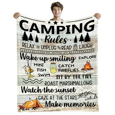 Campfire Lover Blanket with Camping Rules Print