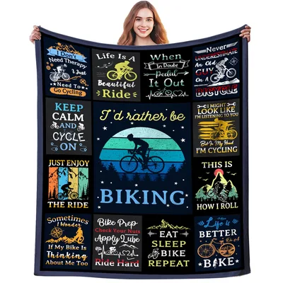 Biking Gift Blanket with Cycling Quotes and Rider