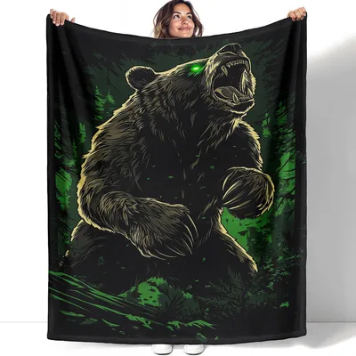 Roaring Bear Blanket: Black Bear Forest Throw