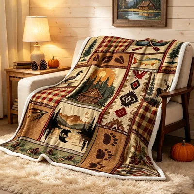 Lodge Cabin Blanket for Cozy Camping Nights