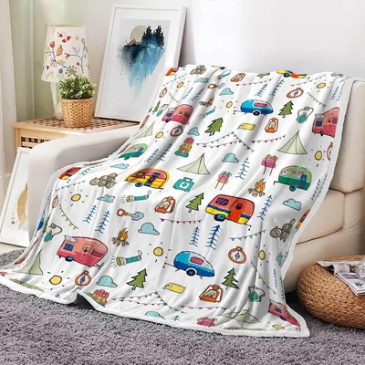 Retro Camper Blanket: Vintage Trailers and Campfires