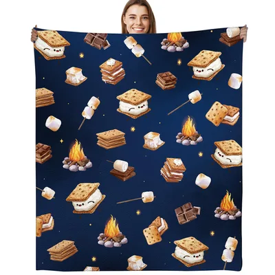 Camping Snack Blanket: S'mores Campfire Pattern for Campers