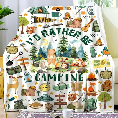 I'd Rather Be Camping Blanket - Camp Print Throw