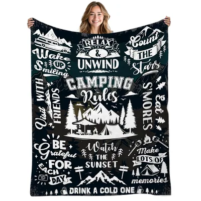 Camping Rules Relax Unwind Blanket for Campers