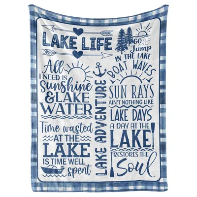 Lake Days Blanket: Lake Life Sayings Throw in Blue