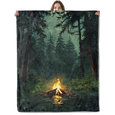 Rainy Forest Campfire Blanket for Cozy Nights Outdoors