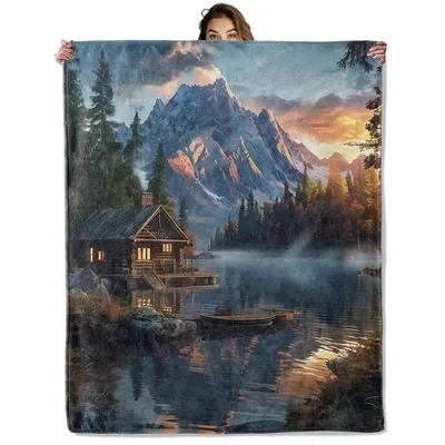 Mountain Cabin Blanket for Lake and Forest Lovers