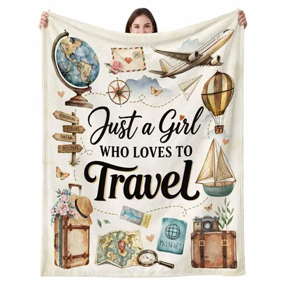 Women Travel Adventure Blanket: Just a Girl Who Loves to Travel Design