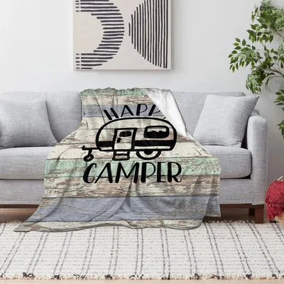 Happy Camper Vintage Camper Blanket for Cozy Trips
