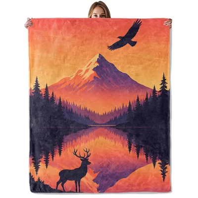 Deer and Eagle Blanket: A Mountain Sunset to Wrap Up In