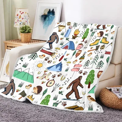Bigfoot Camping Outdoors Blanket featuring a walking Sasquatch