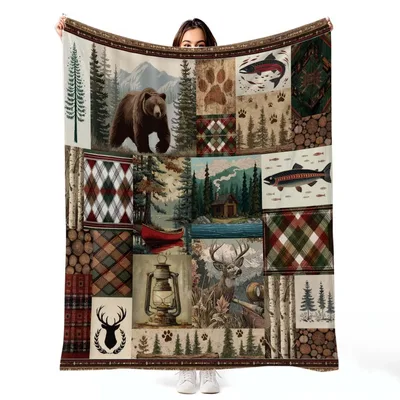 Lodge Patchwork Blanket for Cabin and Camping Lovers