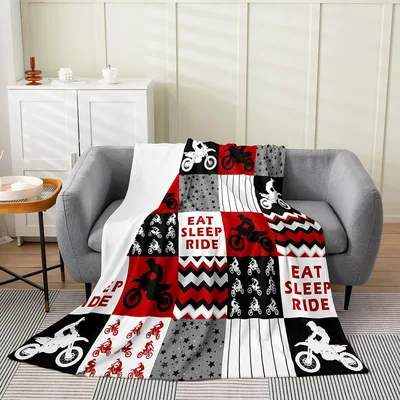 Eat Sleep Ride Blanket: Motocross Patchwork Throw