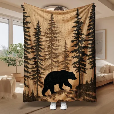 Bear Pine Forest Wildlife Blanket for Cabin and Camp Lovers