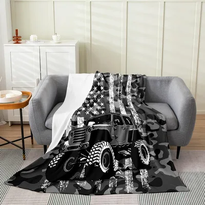 American Flag Camo Blanket: Black and Gray Off-Road Truck