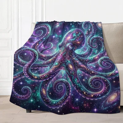 Galaxy Octopus in Space Blanket: Cosmic Cephalopod Art for Stargazers