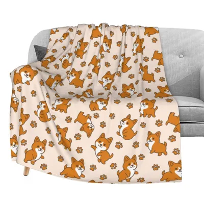 Corgi Dogs Paw Prints Blanket: Playful Corgi Pattern for Dog Lovers