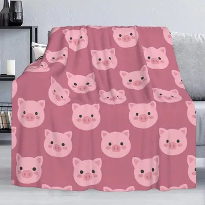 Cartoon Pigs Pattern Blanket: Cute Pink Pig Faces for Farm Lovers