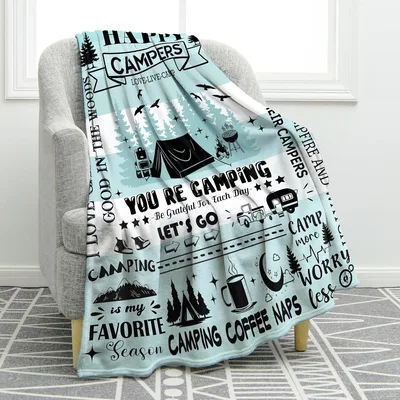 Happy Campers Camping Quotes Blanket for Outdoor Lovers