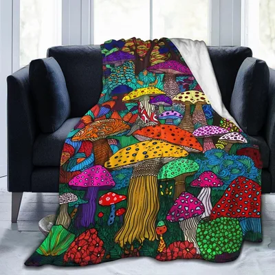 Colorful Cartoon Mushroom Forest Blanket: A Vibrant Fungi Design