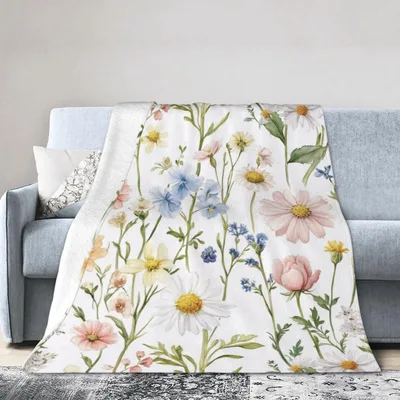 Spring Wildflowers Watercolor Blanket featuring soft daisies