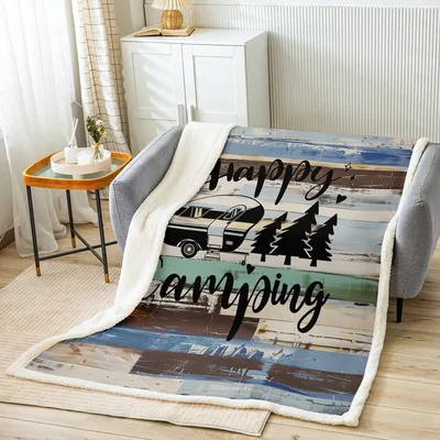 Happy Camping Vintage Trailer Blanket for RV Lovers